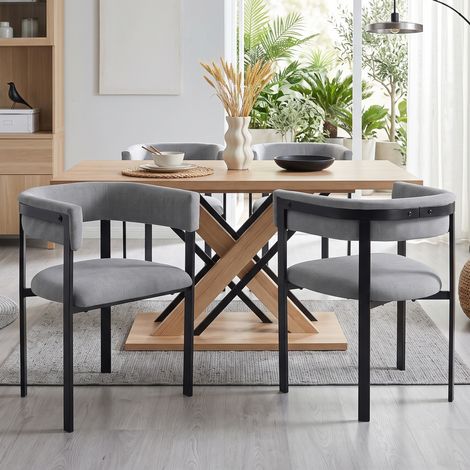 Lot de 6 chaises de salle à manger en chenille grise, dossier demi-cercle confortable, structure en métal (1/5)