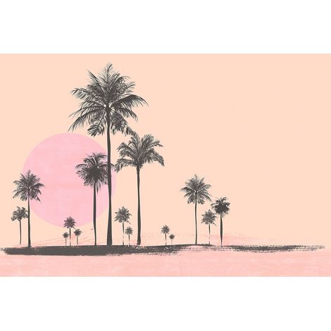 Papier peint panoramique palimier rose & noir Tapisserie panoramique plage de Miami Papier peint panoramique salon & chambre fille (1/2)