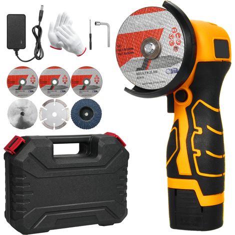 Amoladora angular inalámbrica de 7000 rpm, mini amoladora eléctrica con batería de 16,8 V y 2000 mAh, ideal para cortar ladrillos, madera, piedra y acero pulido. (1/5)