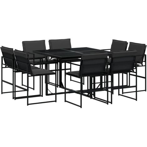 Maison Exclusive - 9-tlg. Garten-Essgruppe mit Kissen Schwarz Tex