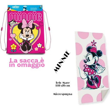 TRADE SHOP - Telo Mare In Cotone Minnie Mouse + Sacca In Omaggio Asciugamano Per Mare Piscina - (1/2)