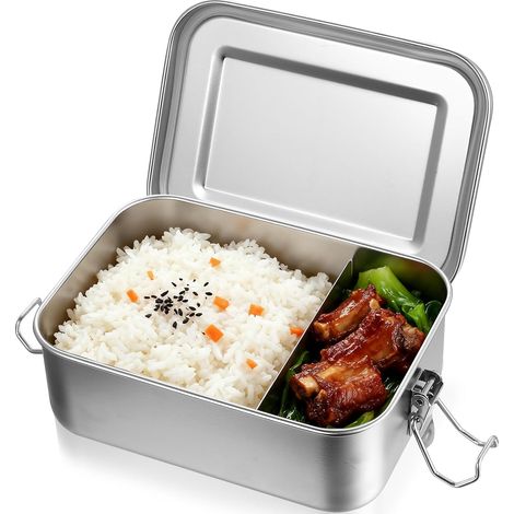 Boîtes à Bento en acier inoxydable, 850 ml contenants alimentaires avec couvercles, boîtes à lunch Box Métalliques pour adultes, boîte à Bento Box en métal avec clips de verrouillage et séparateur (1/5)