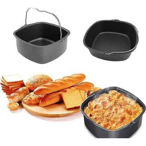 Accessoires pour friteuse à air chaud 8 pouces : panier de cuisson carré antiadhésif durable, seau à gâteaux pour la cuisine domestique (1/2)