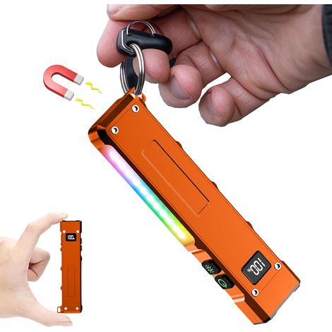 Lampe torche LED rechargeable 500 000 lumens, petite lampe torche LED avec 2 interrupteurs et 9 modes, clip, orange, éclairage latéral COB (1/5)
