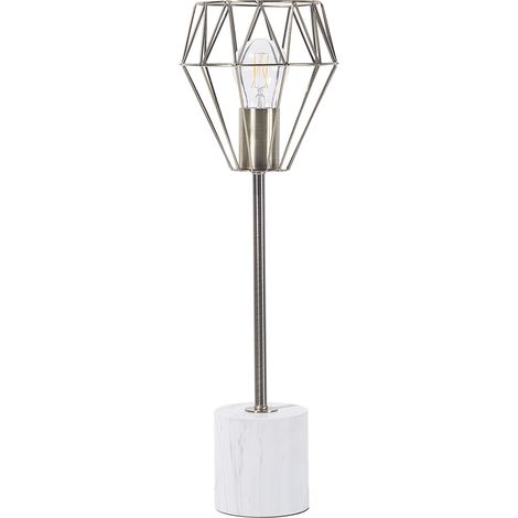 Lámpara de mesa luz de noche latón metal pantalla de jaula de diamantes base redonda aspecto de mármol Mooni