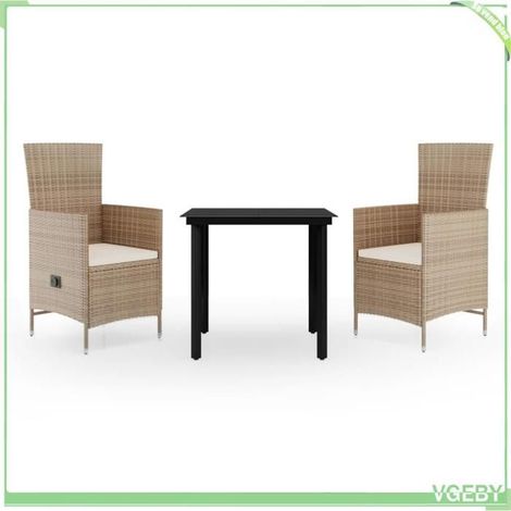 Ensemble à manger de jardin - FAFEICY - 3099437 - Beige/noir - Dossier réglable - Table 80x80 cm (1/5)