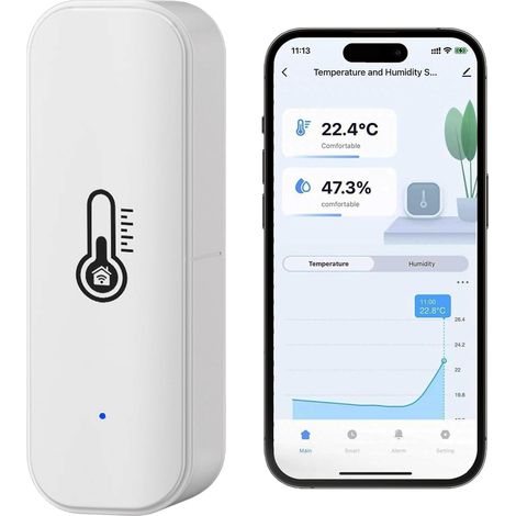 Thermomètre hygromètre intelligent WiFi Bluetooth – Capteur température humidité intérieur, moniteur ambiant avec application, stockage données maison
