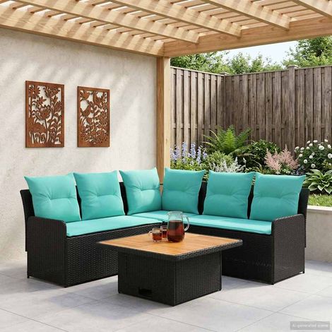 vidaXL Möbelsets mit Kissen 4 pcs Schwarz und Türkis PE-Rattan (1/5)