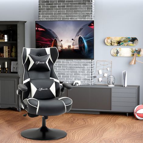 Silla gaming Vinsetto, con altavoces integrados, respaldo reclinable, color negro y blanco, 69 x 73 x 118 cm.
