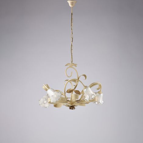 Cesto Lampadario in ferro laccato avorio decape 5 luci 142 Ø65 BL274-5-AV (1/2)