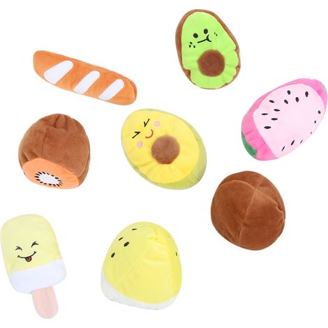 Lot de 8 peluches à mâcher pour chiots et chiens, avec sons et fruits, pour un entraînement interactif. (1/5)