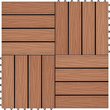 Carreau de terrasse en relief 11 pcs WPC 30 x 30 cm 1 m² Marron vidaXL (1/5)