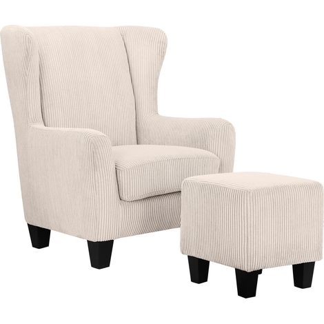 Zhili-Fauteuil avec tabouret en tissu crème
