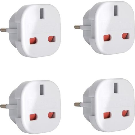 4Pcs UK vers EU Adaptateur de Voyage,Adaptateur Prise Anglaise vers Prise Française,Cet Adaptateur pour l’Europe, France, Allemagne,Italie,Espagne,Blanc
