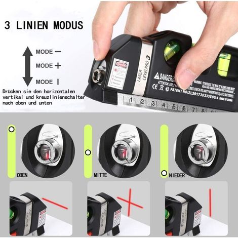 Livello a Bulla 4 in 1 con Linee Incrociate, Nastro Misuratore 23 cm, Righello Multifunzione, Piccolo e Batteria, Verticale 45° e Orizzontale, Auto Livellamento (1/3)