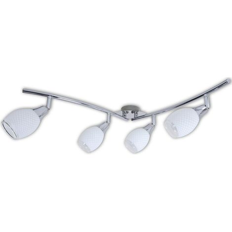 Plafonnier Rail 4 Spots LED Métal Chrome et Verre Blanc Longueur 81 cm - PANGIVO (1/3)