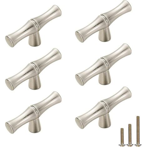 Set mit 6 massiven Möbelgriffen aus Zinklegierung mit Bambusknoten-Design — Dekorative Beschläge für Kommodenschubladen, Schränke, Kleiderschranktüren usw. (Einzelloch, silber)