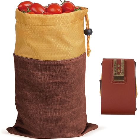 Sac de cueillette de jardin grande capacité, sac à fruits et légumes à porter à la taille, sac de rangement portable marron (1/5)