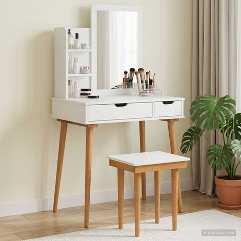 Ensemble coiffeuse 4 pièces avec miroir et tabouret blanc 76 x 50 x 143 cm - PANGIVO (1/5)