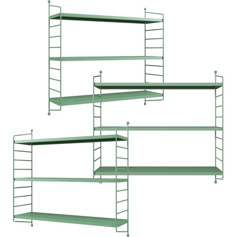 Set di 3 Scaffali da Parete Strängnäs a 3 Ripiani Regolabili  50 x 60 x 15 cm Acciaio Verde Pastello [en.casa]