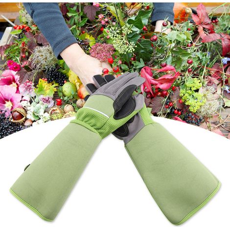 Gants de jardinage longs pour élagage, résistants à la perforation, travail extérieur, paire verte. (1/5)