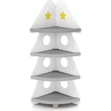 CASART4-Tier Tree Bookshelf Kids Corner Storage with Star Stickers-White (1/4)