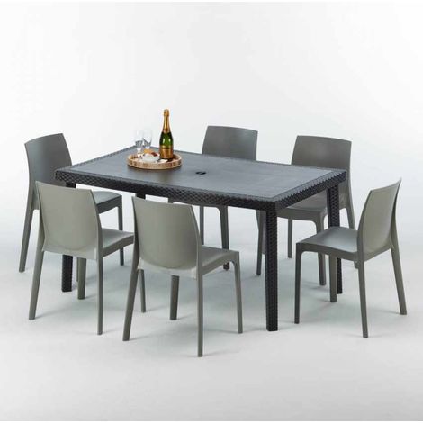 Mesa Rectangular Negra 150x90 cm y 6 Sillas De Colores Enjoy