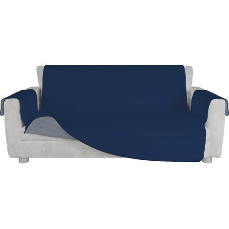 Copridivano bicolore in microfibra TRENDY, Blu Scuro/Grigio Chiaro, 3 Posti (1/4)