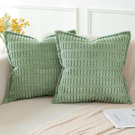 2er-Set Boho-Kissenbezüge aus Cord mit Streifenmuster, weiche Samtkissenbezüge für Wohnzimmer, Schlafzimmer, dekorativ, Salbeigrün, 45 x 45 cm (1/5)