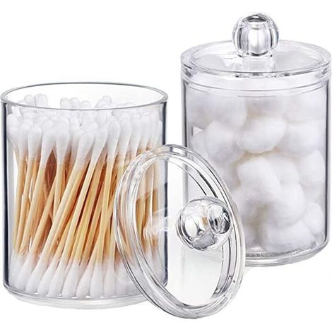 2-teiliger Wattepad-Spender, Aufbewahrungsboxen für Wattestäbchen, Aufbewahrungsbox für Wattebällchen, rund, transparent, mit Deckel, für Kosmetikartikel, Wattebällchen, Tampons