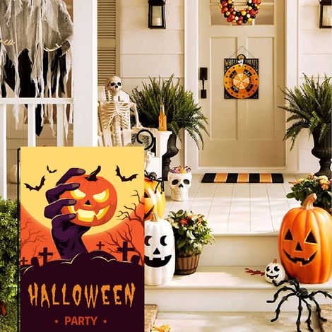 Banderas de Halloween, banderas de jardín de Halloween, banderas de camping de Halloween, banderas colgantes para decoración de jardín con forma de calabaza