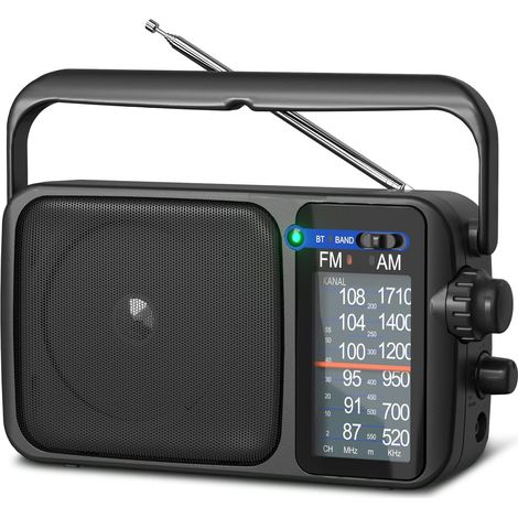 Radio AM FM Portable - Antenne Télescopique En Cuivre - Bluetooth - Alimentation Secteur ou Piles AA - Haut-Parleur Puissant - Prise Casque 3,5 mm - 1 Pièce (1/5)
