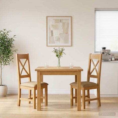 vidaXL Chaise de salle à manger 2 pcs Bois de chêne massif Beige (1/5)