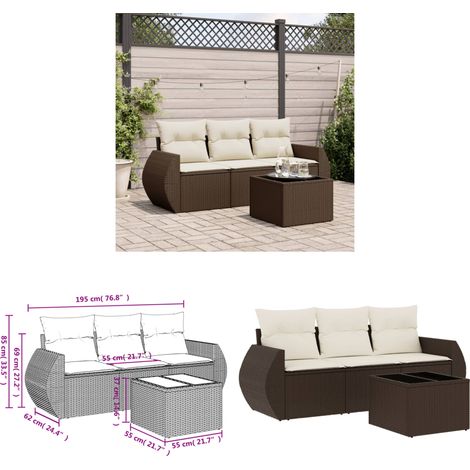 vidaXL 4-tlg. Garten-Sofagarnitur mit Kissen Braun Poly Rattan (1/3)