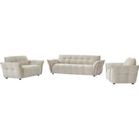 Canapé 3 places, 2 places et fauteuil en tissu chiné beige NAPIZO (1/5)