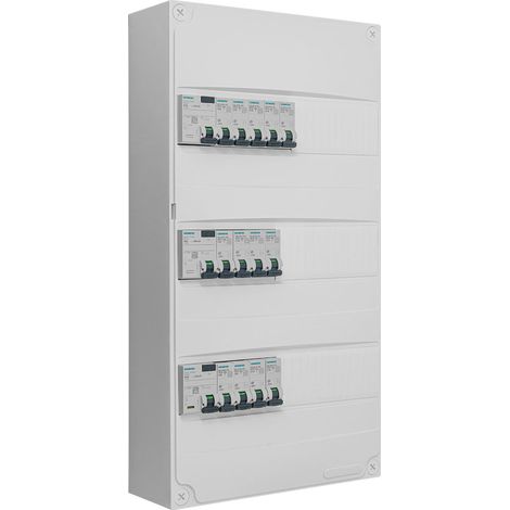 Siemens – Tableau électrique 3 rangées pré-équipé – 2 interrupteurs différentiels 63A et 40A – 13 disjoncteurs – Montage en GTL ou saillie
