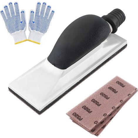 Ponceuse manuelle avec ventouse, bloc de ponçage 200 x 70 mm Ponçage sans poussière avec gants, incluant un kit de 5 bandes abrasives, pour bois, plastique et métal. (1/5)