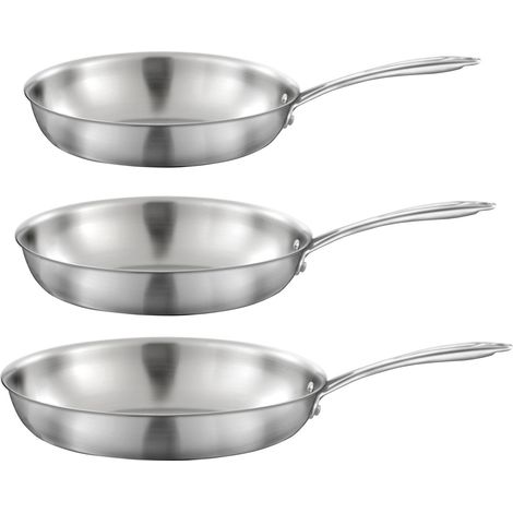 Lot de 3 poêles inox 24-28-32cm – Compatible tous feux dont induction – Cuisson saine et professionnelle – Made in France – Cuisinox (1/5)