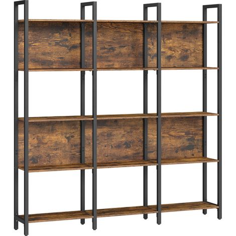 Vasagle – Bibliothèque 5 niveaux – Étagère de rangement industrielle marron rustique et noir – Dimensions 24 x 128 x 154,1 cm – Charge 10 kg par compartiment