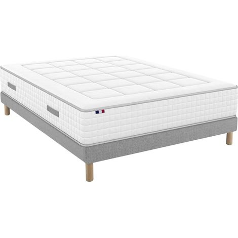 Matelas ressorts accueil mémoire de forme H 28 cm sommier en kit 140x200 cm gris (1/5)