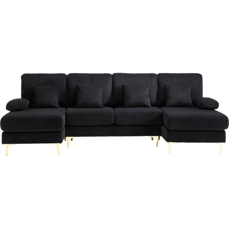 Canapé U en velours noir avec LED et port USB-C, cadre en bois solide, 121.50x70.00x45.00 cm ZIPSOFA (1/5)