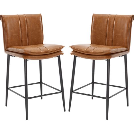 Set di 2 Sgabelli da Bar Sgabello Cucina con Schienale in Ecopelle Sgabelli Alti con Gambe in Metallo Sedia da Bar Moderna, Marrone