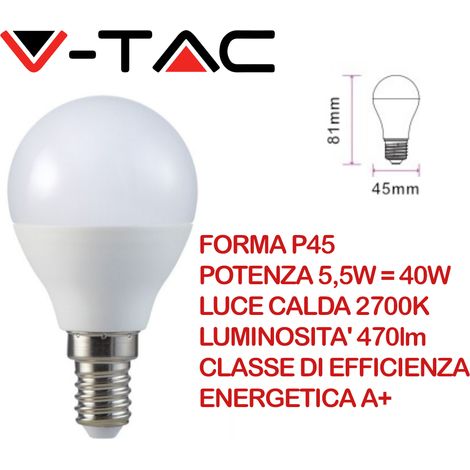 V-TAC lampadina LED 5,5W E14 P45 globo 6400K 470lm
