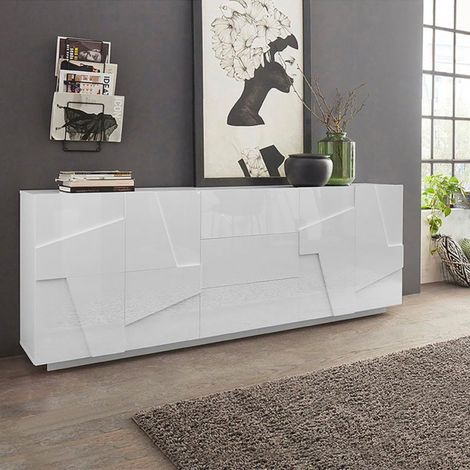 Moderner Wohnzimmerschrank 4 Türen 3 Schubladen 220cm Hochglanz weiß Ping Wide (1/5)