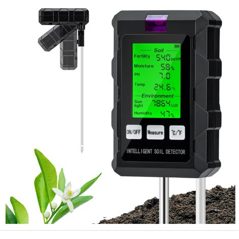 Testeur de pH du Sol 6 en 1, Testeur pour Humidité/Fertilité/pH/Température/Lumière/Humidité Ambiante (1/5)