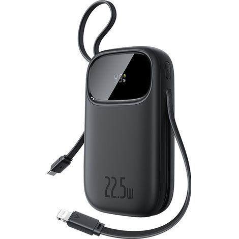 Bater铆a externa de 20000 mAh y 22,5 W con pantalla y cables USB-C y Lightning para iPhone - Negra