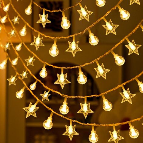 Guirlande lumineuse à LED - Étoiles et boules de cristal - 3 m - 20 LED - Fonctionnement à piles - Blanc chaud - Guirlande lumineuse décorative pour Noël, mariage, anniversaire, chambre (1/5)