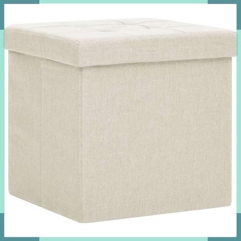 Tabouret de rangement pliable - 338773 - Lot de 2 - Blanc crème - Faux lin 38x38x38 cm (1/5)