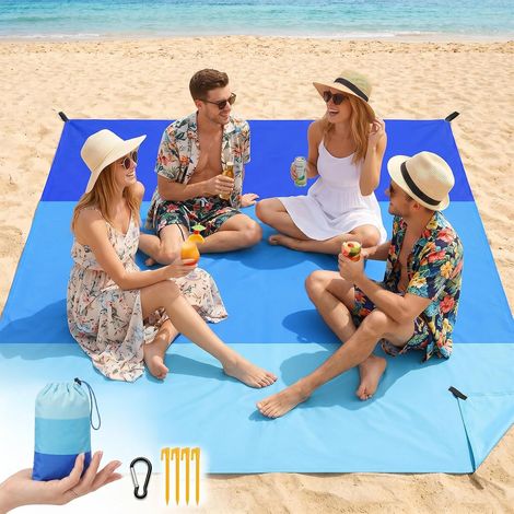 1 Tapis de Plage, 210x200cm, Anti-Sable, Imperméable, Polyester, Pliable, pour Camping, Voyage, Vacances (1/5)
