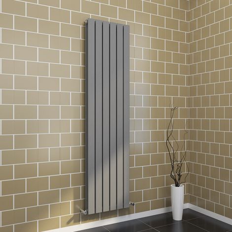 ELEGANT Anthracite Steel Radiator 1800x456mm Vertical Double Flat Panel + Angled Radiator Valves (1/5)